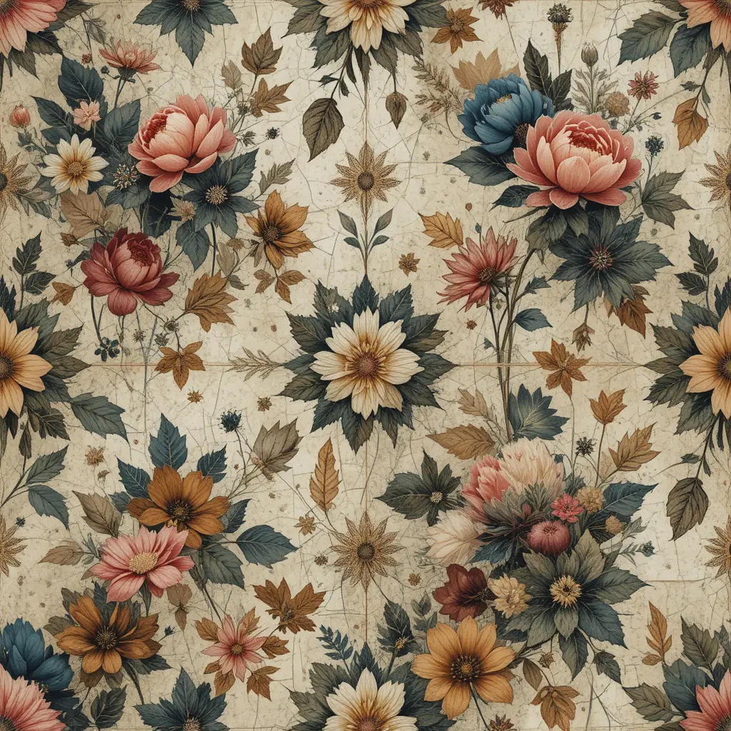 Vintage-christliches florales nahtloses Muster mit Mixed-Media-Texturen