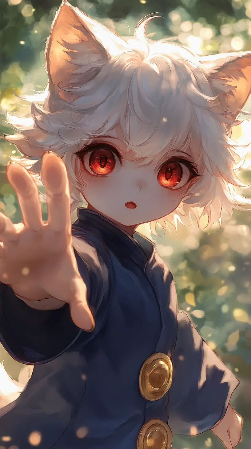 Ragazza anime carina con orecchie da gatto che alza la mano