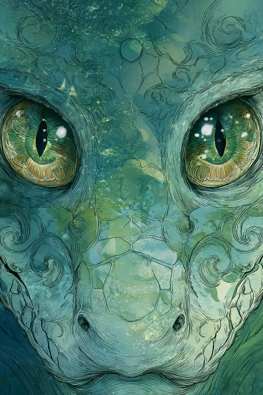 Serene Baby Anaconda Portrait With Hypnotic Emerald Eyes