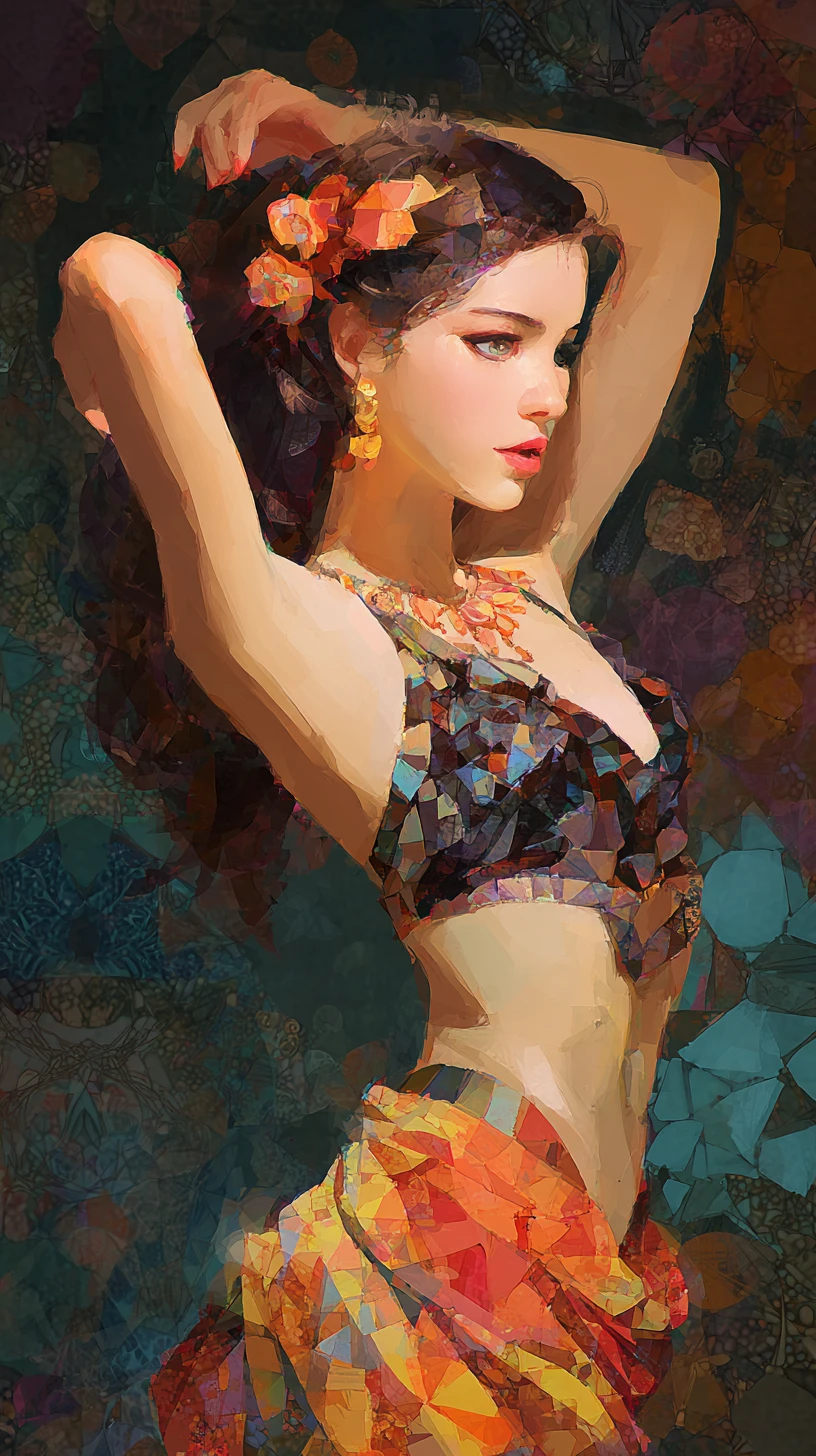 클림트에서 영감을 받은 그림 속 우아한 애니메이션 무용수
