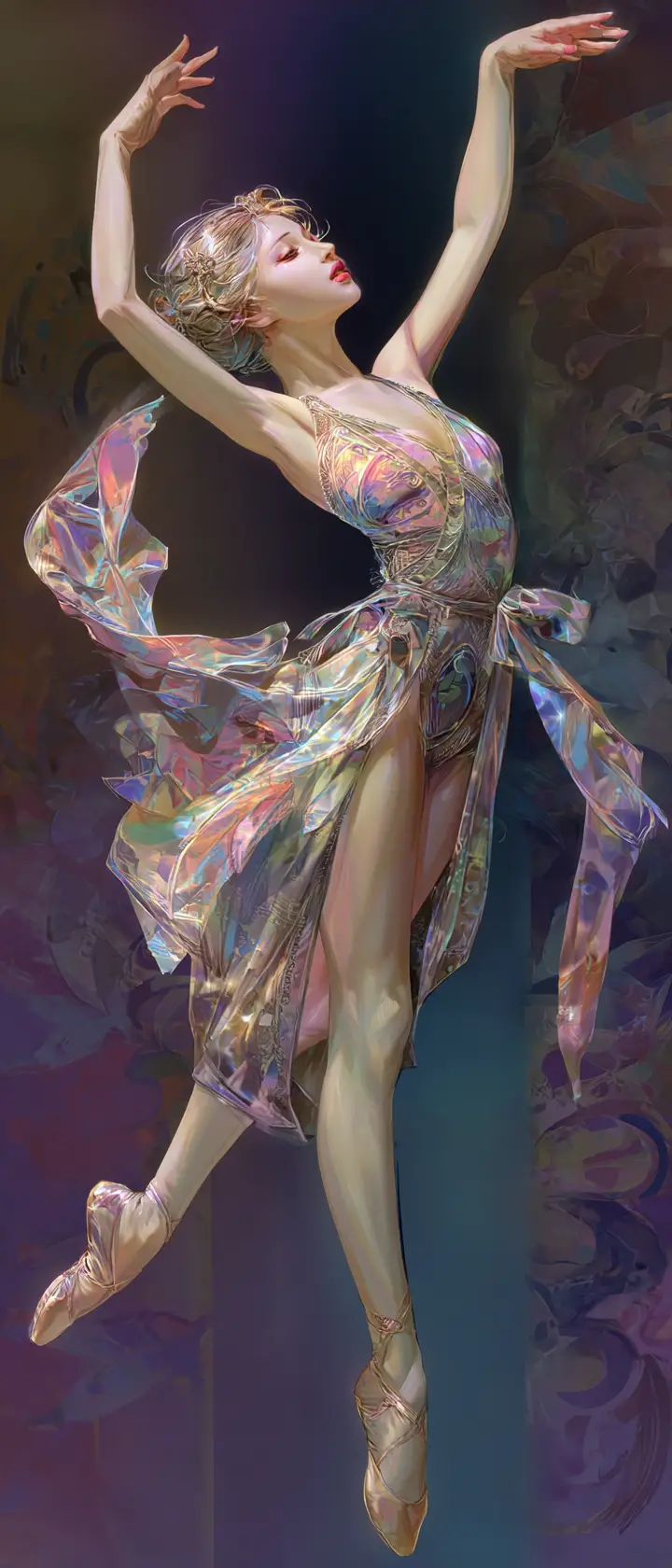 Anime dancer in a graceful modern Klimt inspired painting
