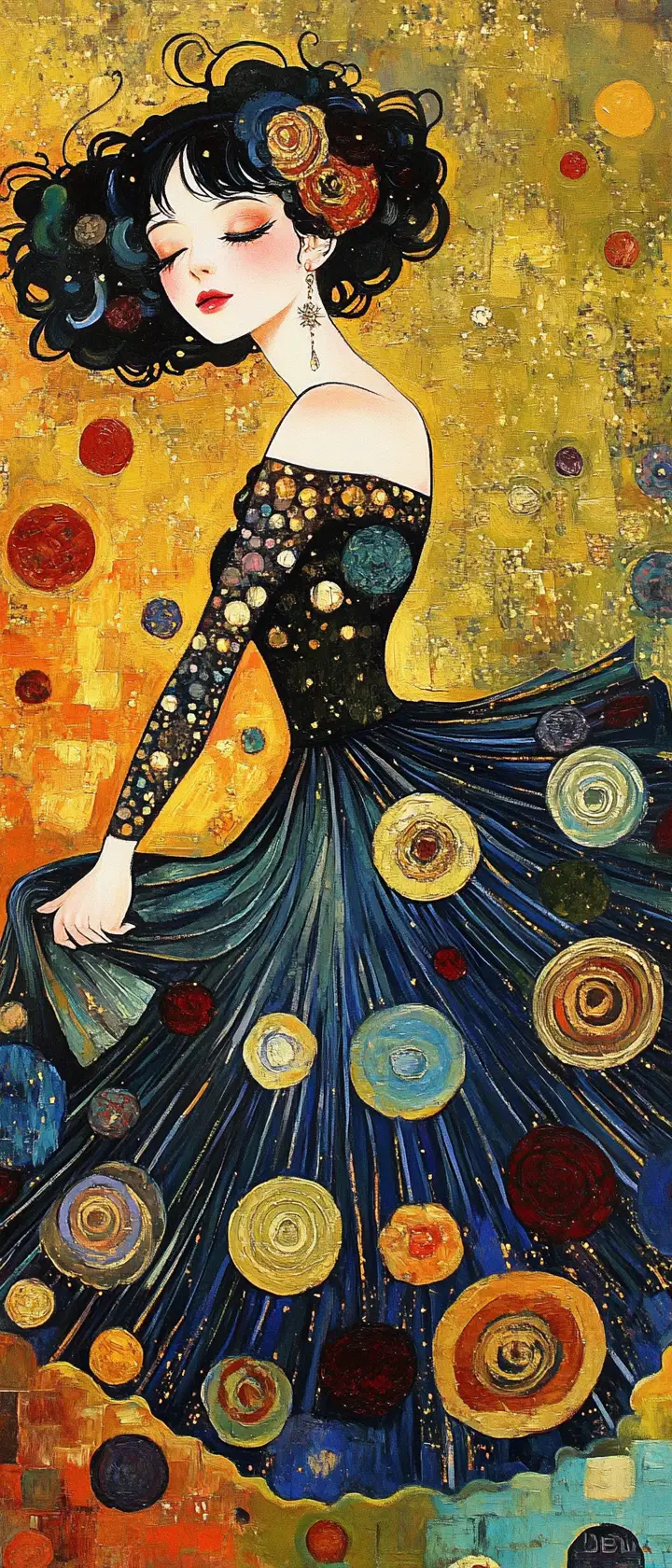 Elegant anime dancer in modern attire with stylized painting vibes