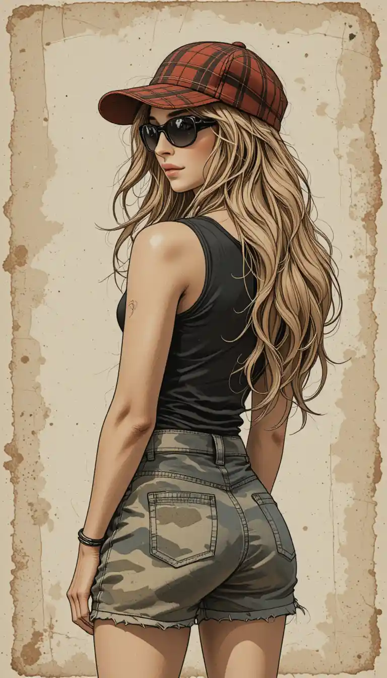 Back view portrait of a stylish girl in casual outfit