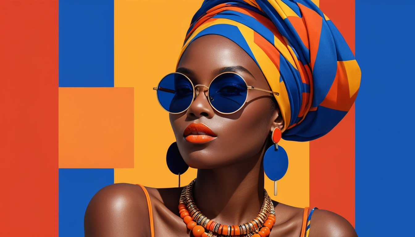 Portrait minimaliste de femme africaine avec lunettes de soleil audacieuses
