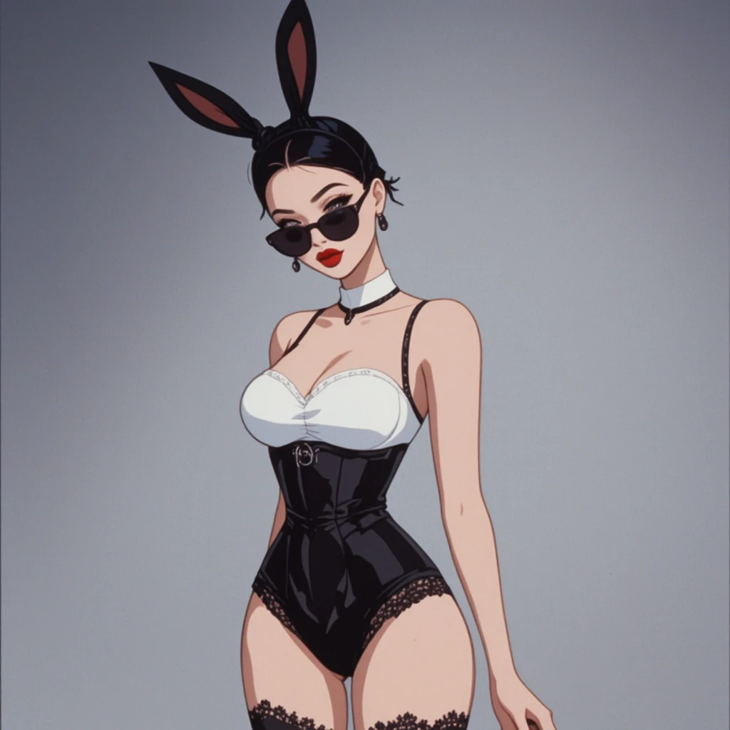 Mulher glamorosa de lingerie com tiara de coelhinha posando