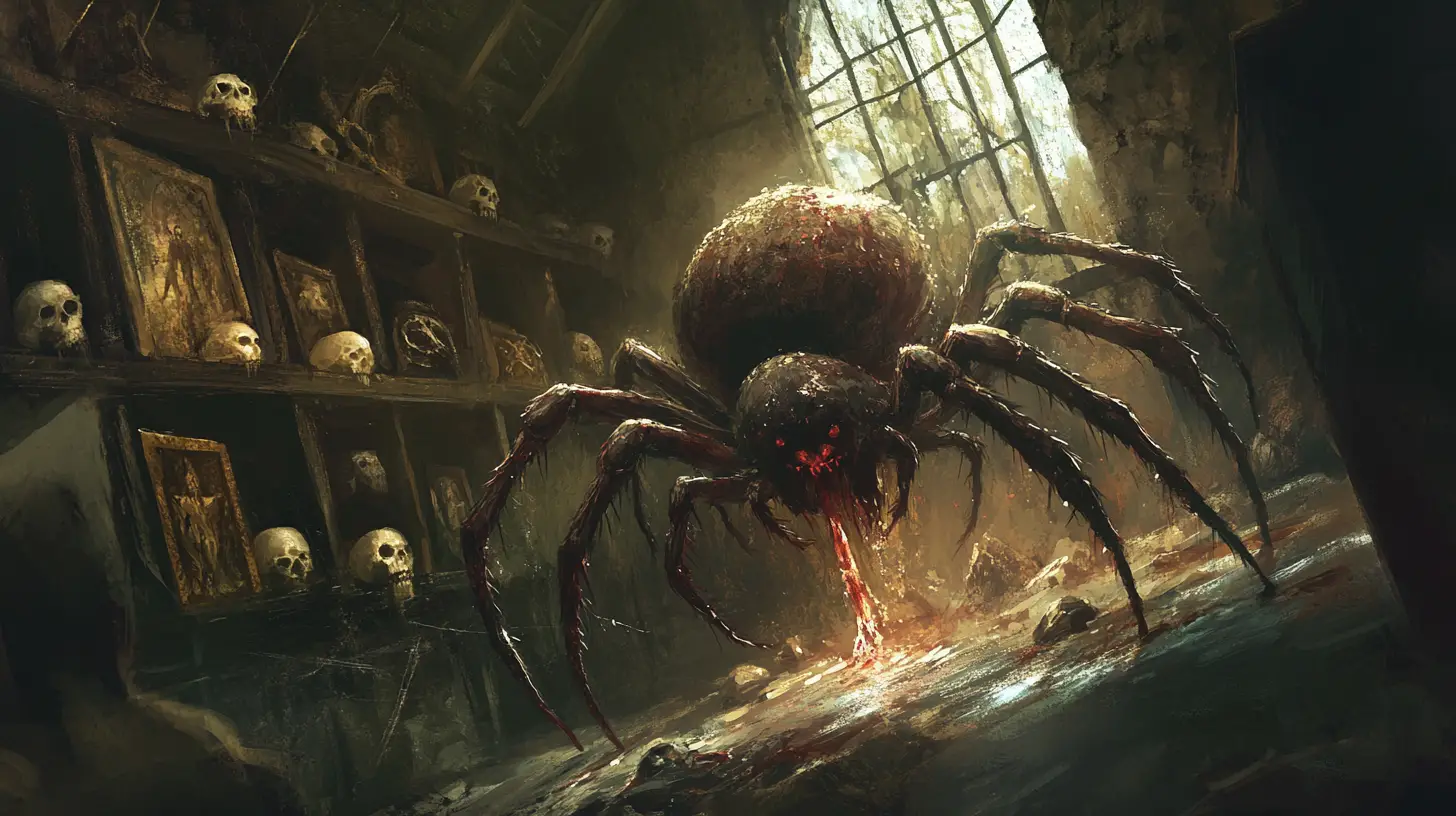 Giant Spider Lurking In The Corner Of A Haunted House