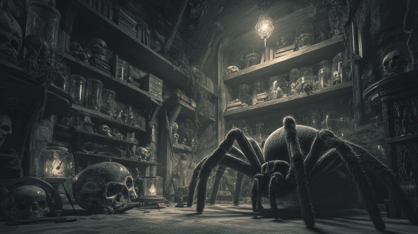 Giant Spider Lurking In The Corner Of A Haunted Room