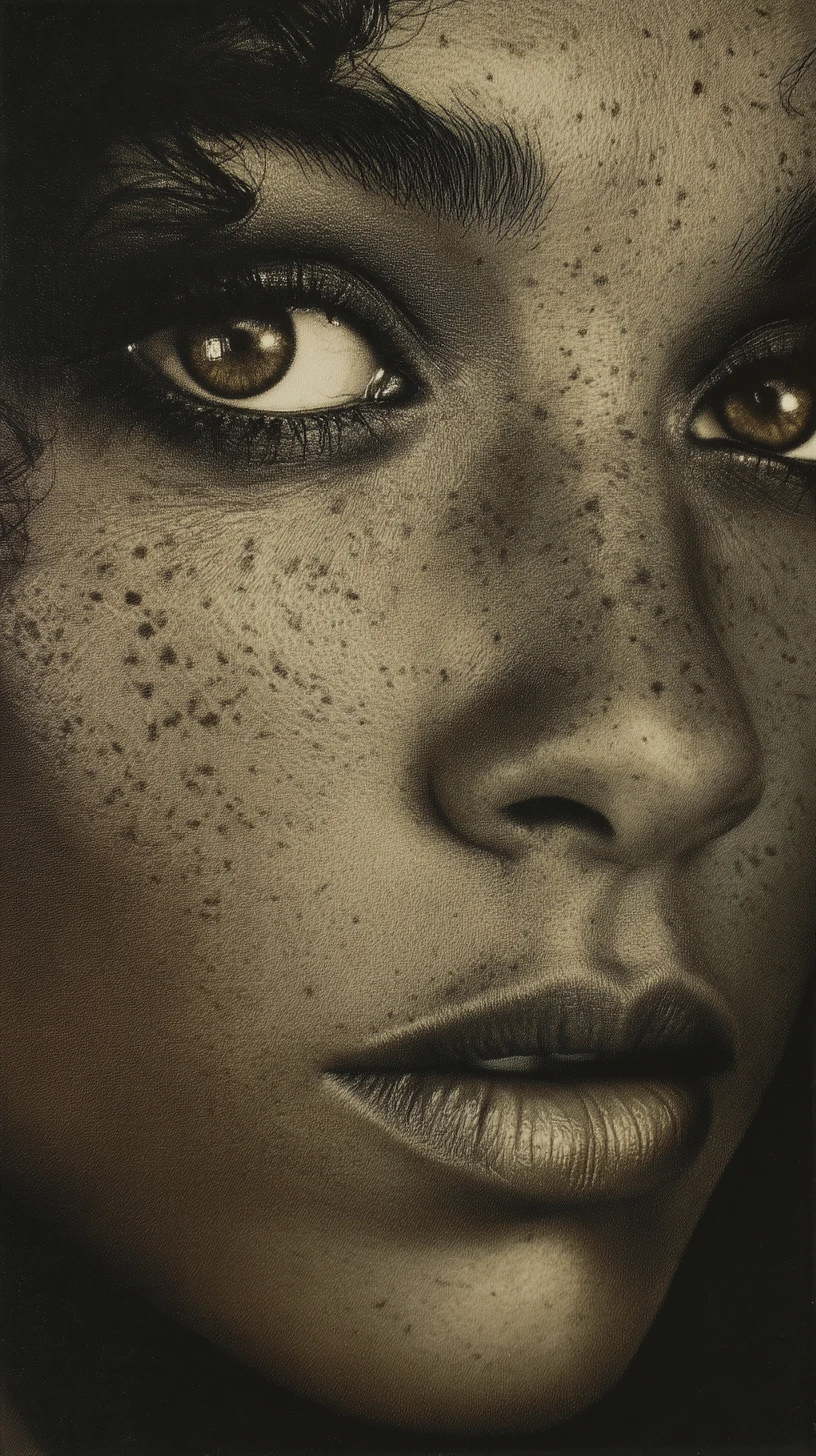 Close up portrait of a freckled brown skinned woman