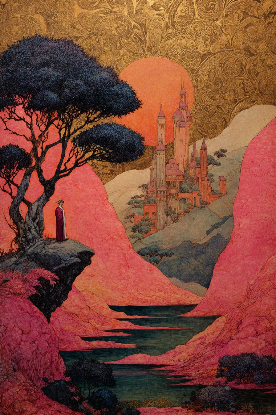 Joyful surreal heartscape in a colorful dream landscape
