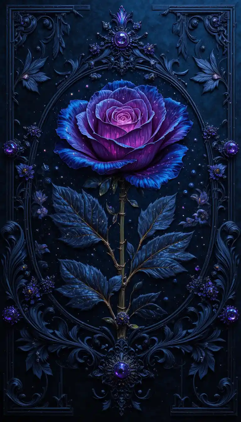 Obsidian violet rose glowing in luminous blacklight relief