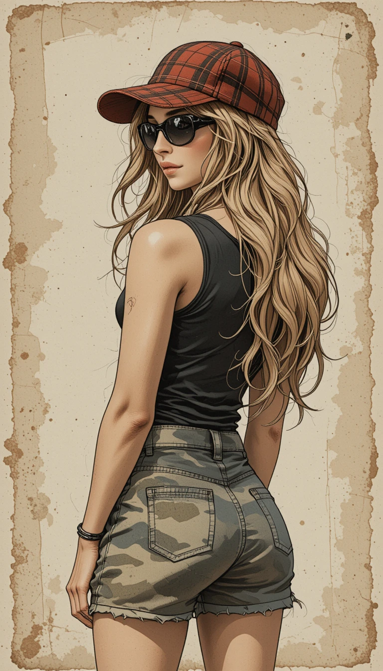 Back view portrait of a stylish girl in casual outfit