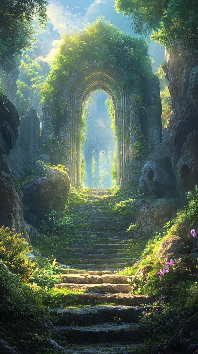 Château de fantasy féerique flottant au-dessus d’une forêt luxuriante