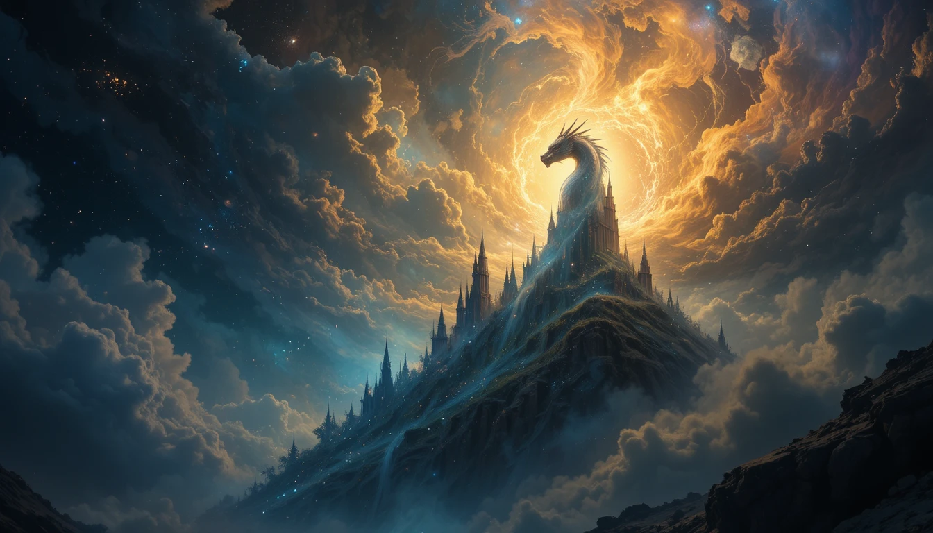 Ethereal Starlight Dragon Rising From A Cosmic Nebula
