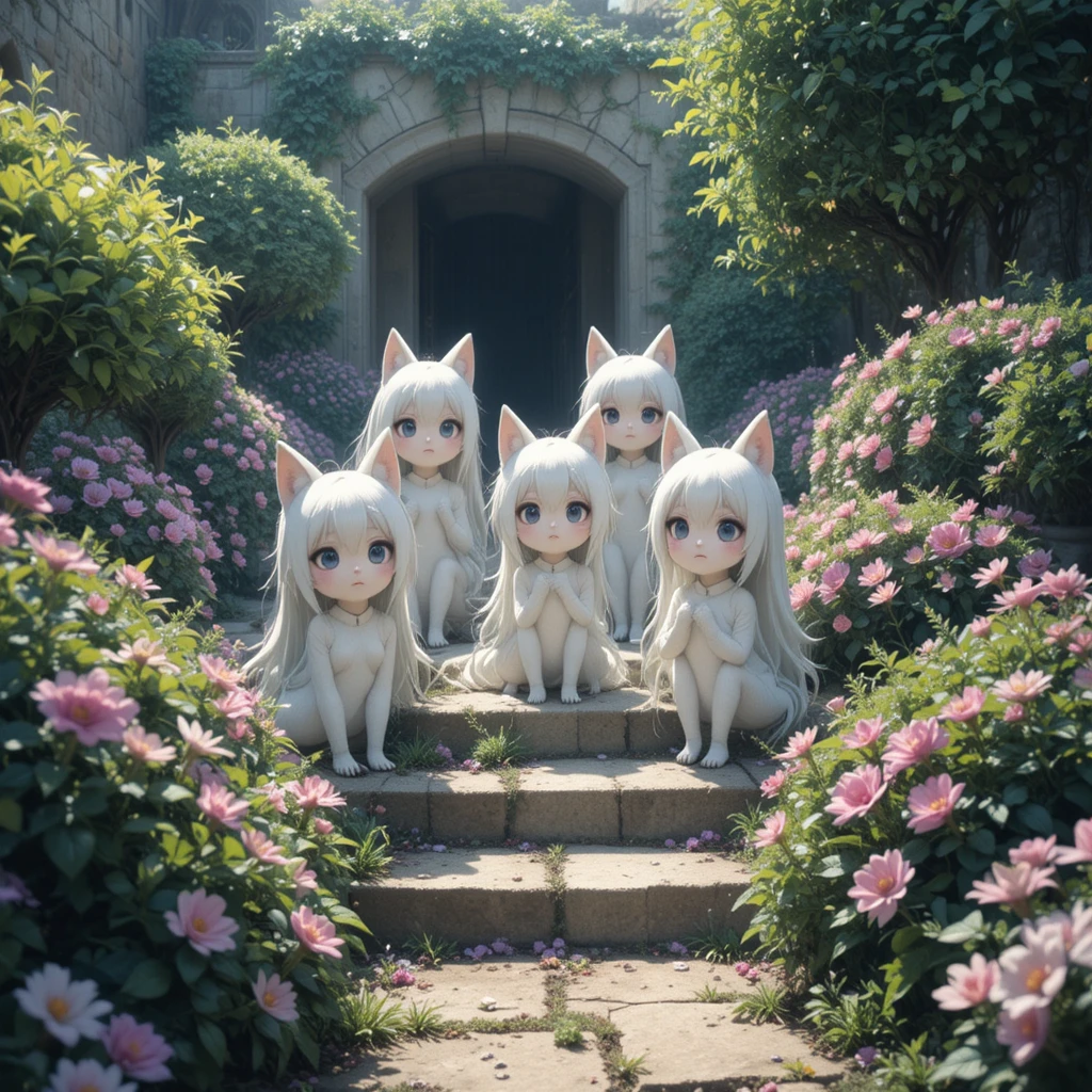 Group emerging from hidden garden hatch covered in dust