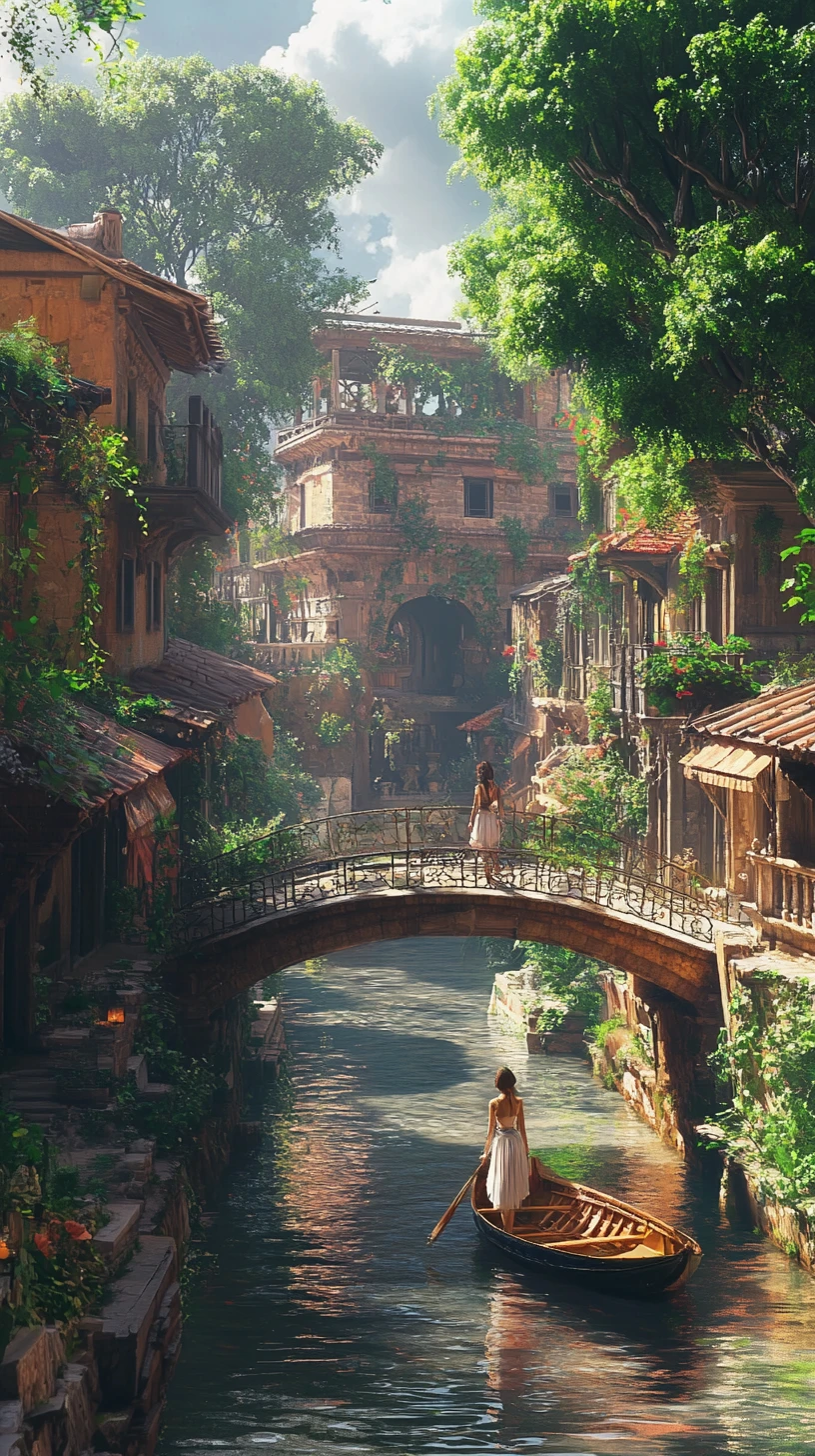 Young woman walking on bridge over tranquil aztec canal