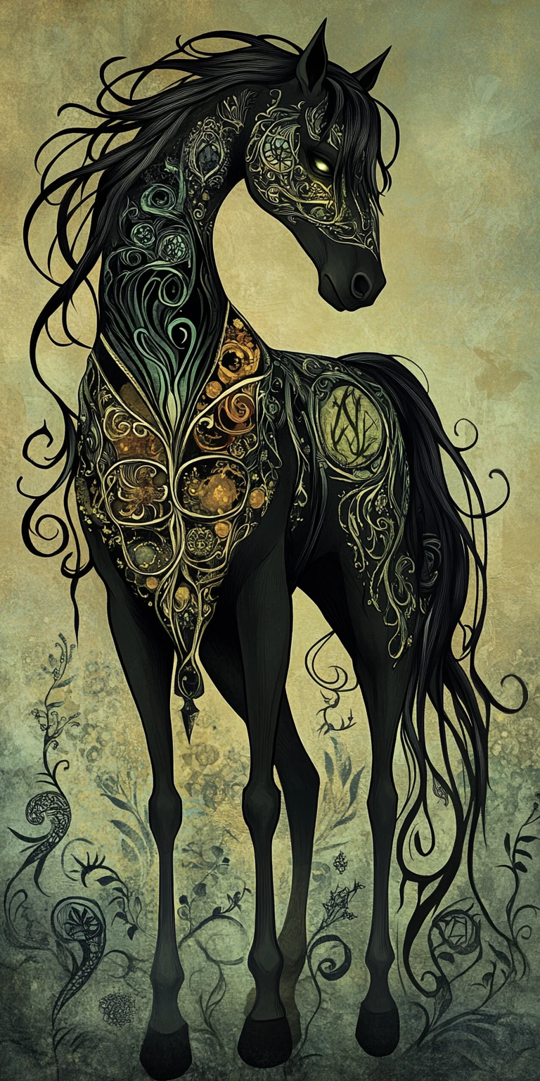 Elegant gothic horse with arcane decorative patterns