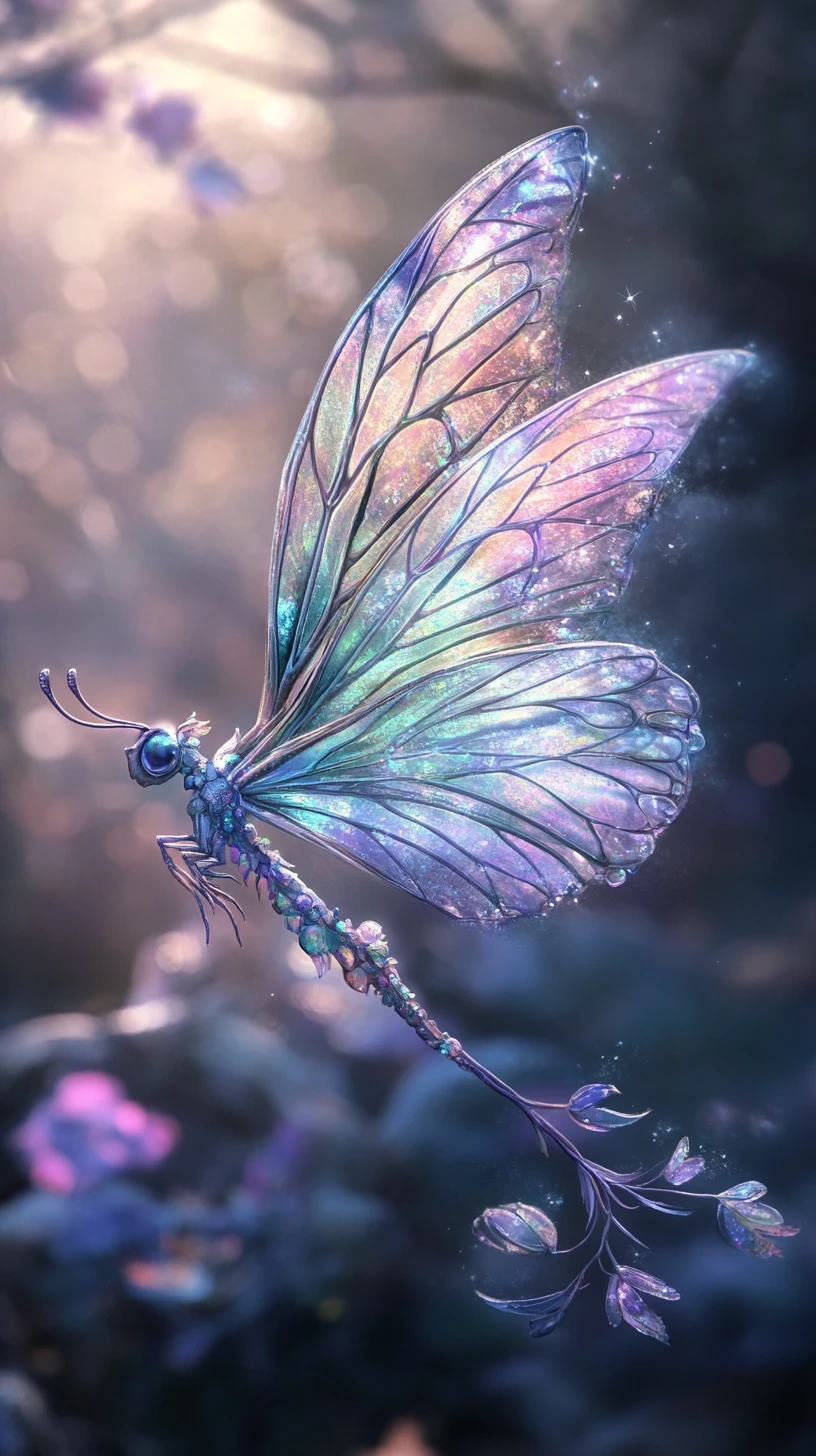 Whimsical Fairy Creature With Delicate Wings In Pastel Colors