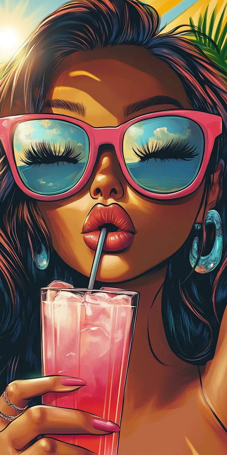 Donna glamur con occhiali da sole che si rilassa su una spiaggia tropicale