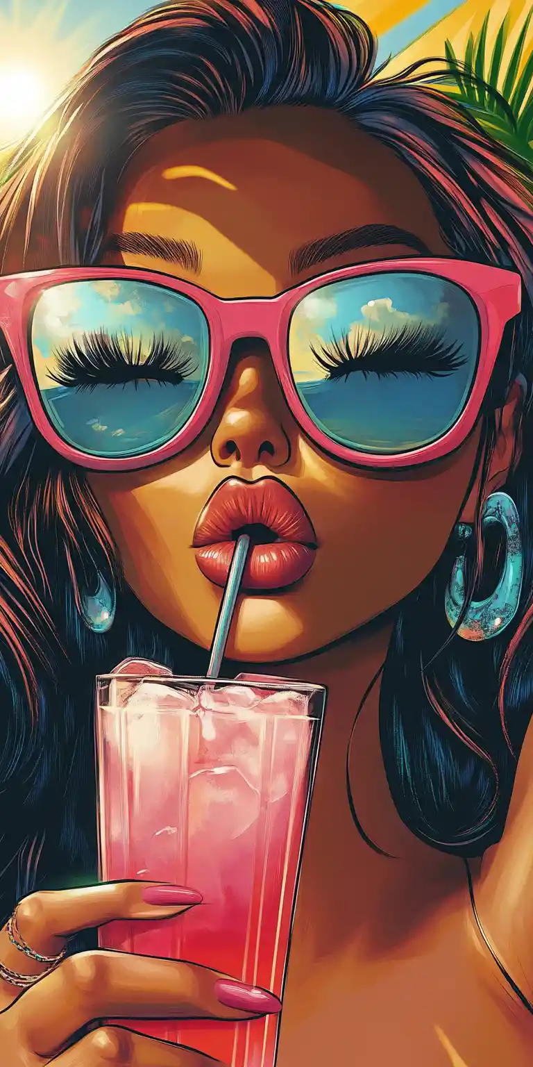 Donna glamur con occhiali da sole che si rilassa su una spiaggia tropicale
