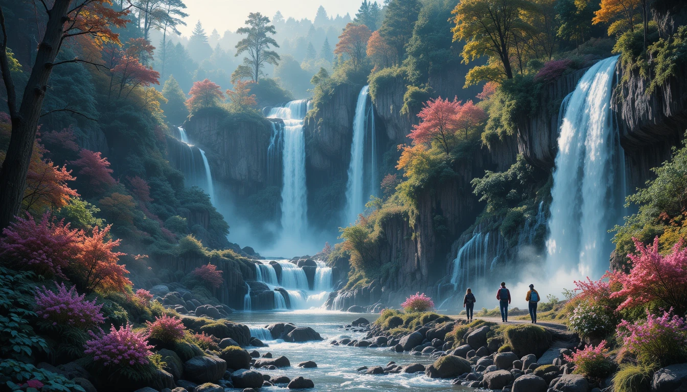 Neon-Aquarellansicht der Cascades du Hérisson