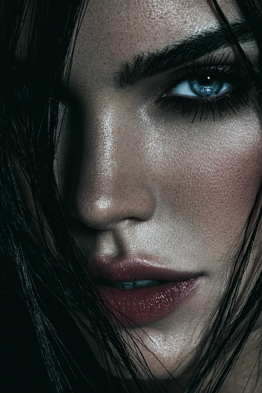 Portrait gothique en gros plan d’une femme dans une ombre dramatique