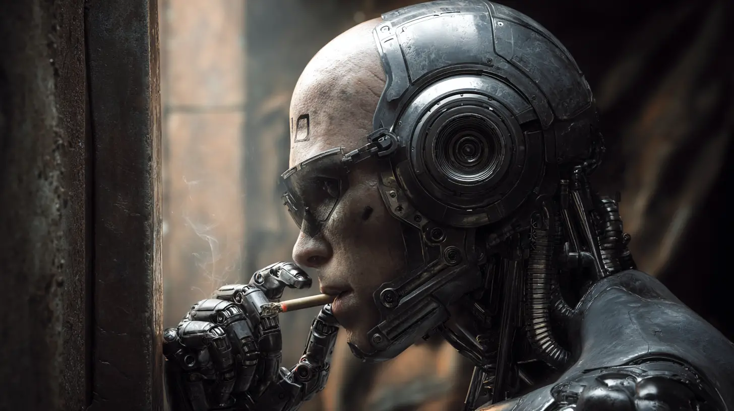 Latino gangsters guarded by robotic officers inside prison