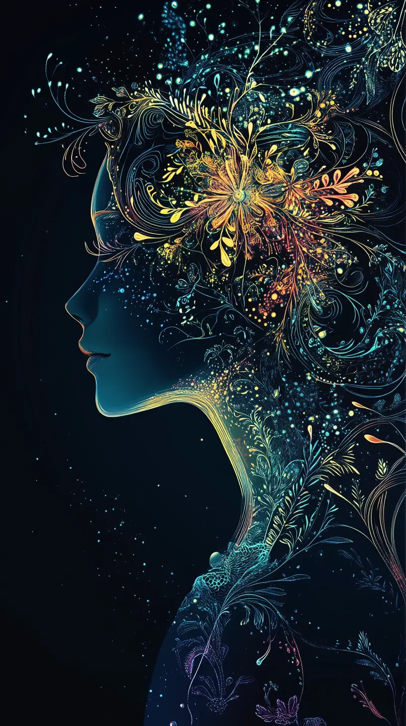 Ethereal Bioluminescent Woman In Mystical Dark Void