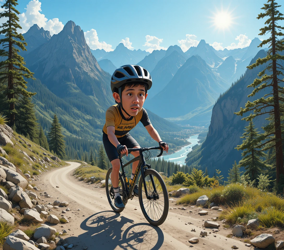 Mountain biker riding along a rocky forest trail