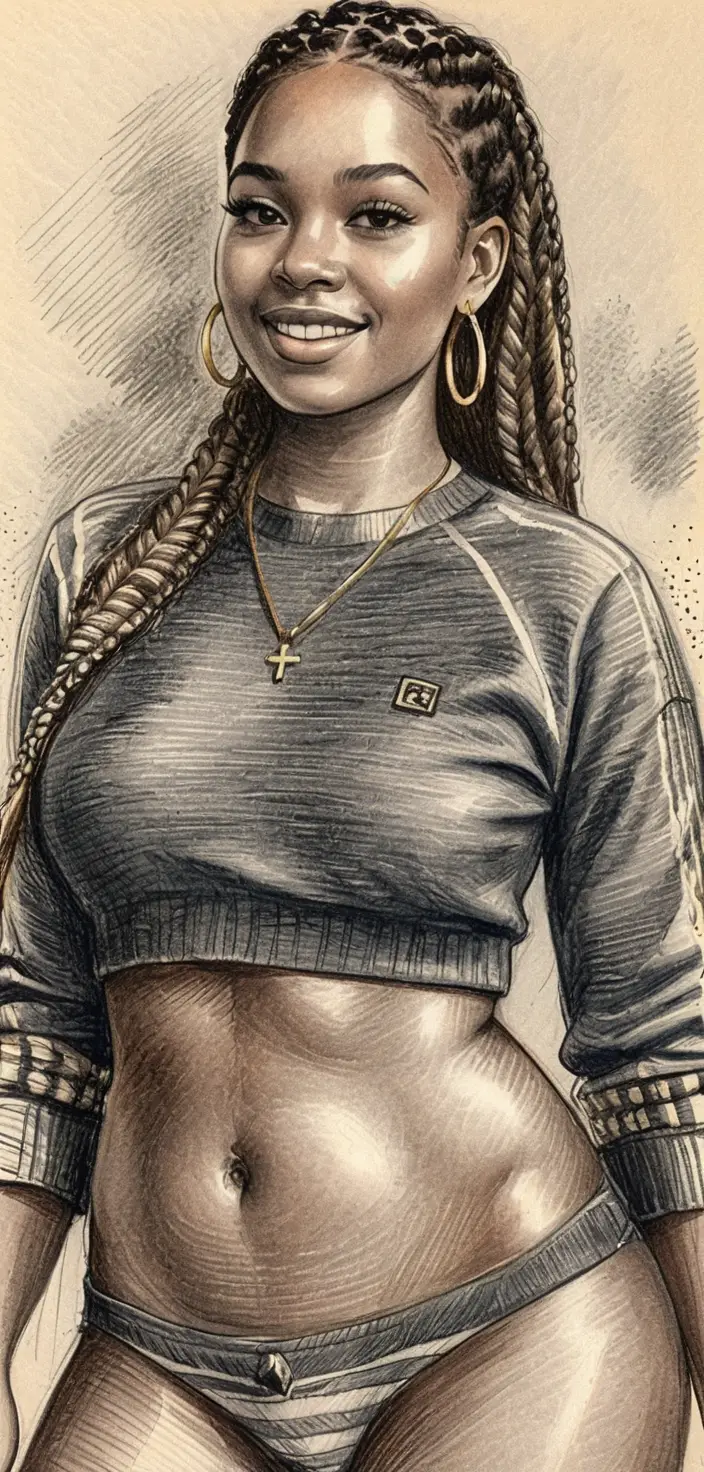 身穿圖紋內衣的年輕女子全身人像