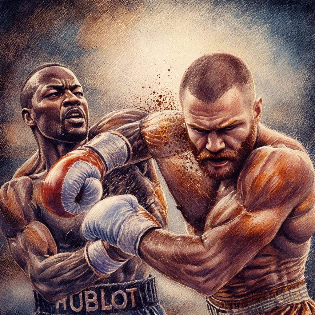 Close up boxing punch under harsh smoky spotlight