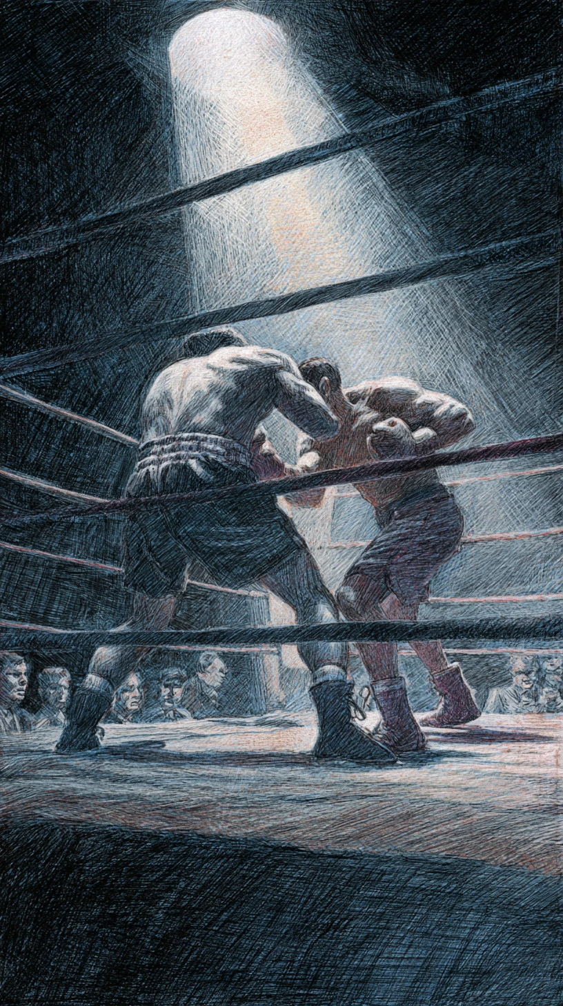 Close up boxing punch frozen at the moment of impact