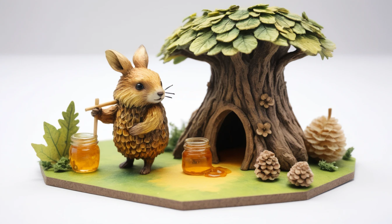 Cozy watercolor forest folk gathering to make honey