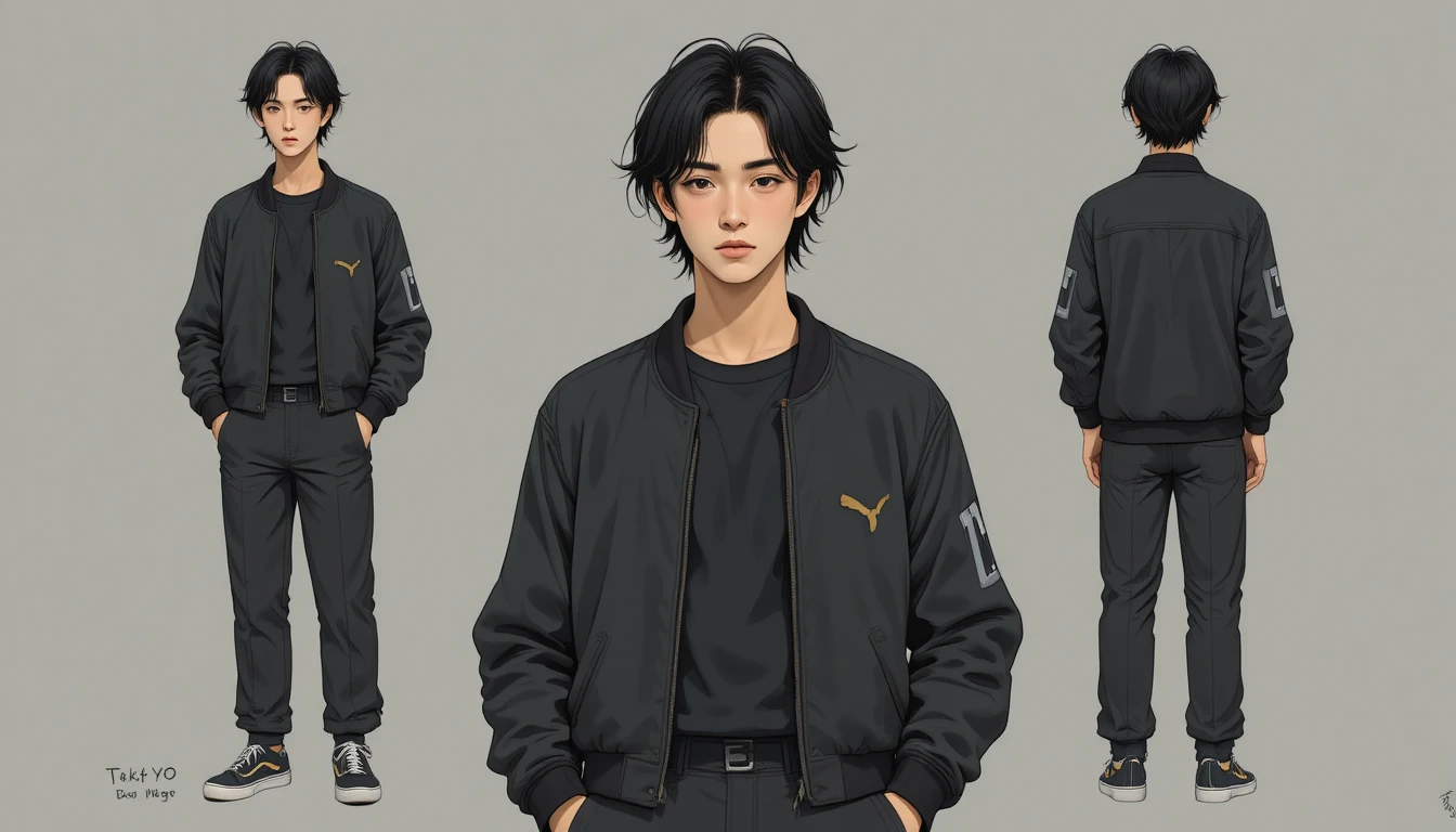 Jovem japonês intenso em estilo de personagem de anime dos anos 1980