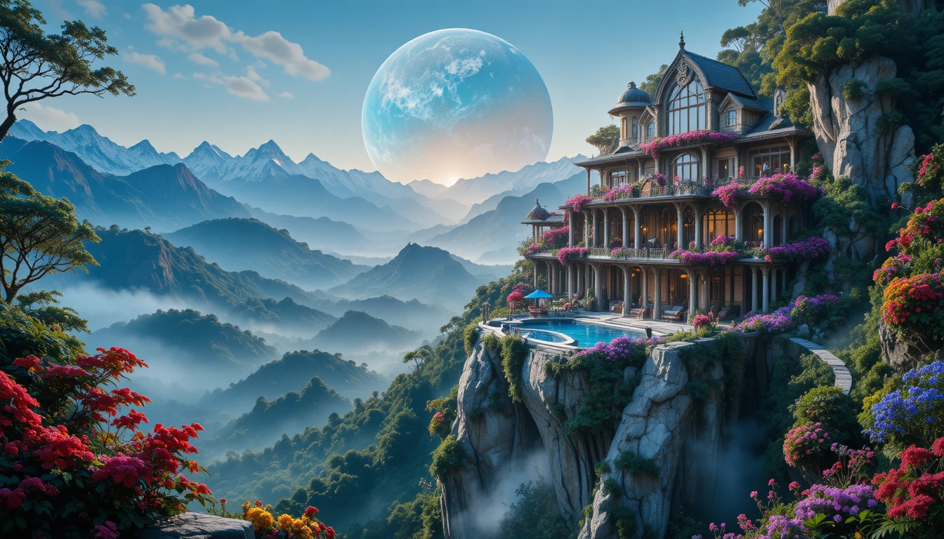 懸崖上的露台別墅，俯瞰鬱鬱蔥蔥的奇幻叢林