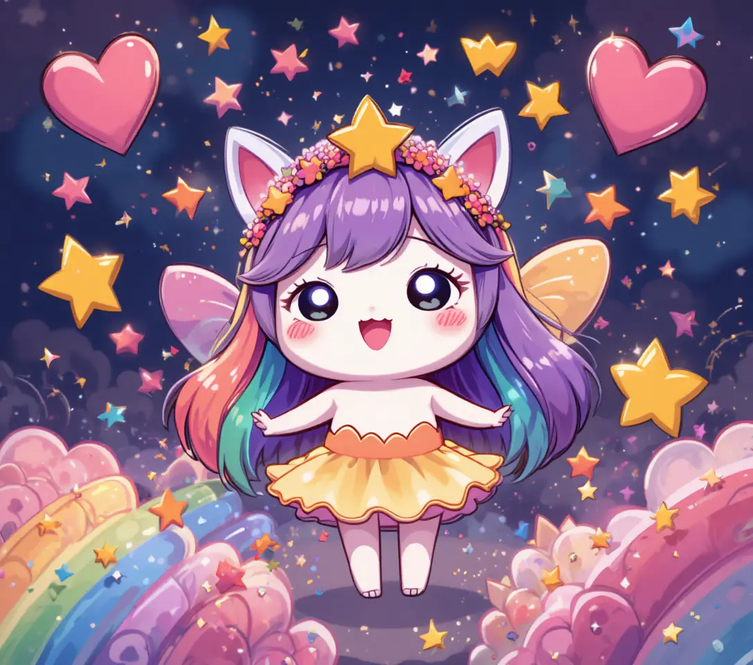 Cute cartoon rainbow stars and hearts with sparkles