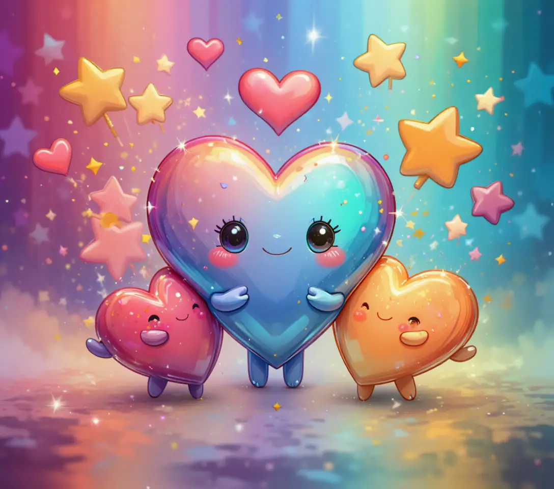 Kawaii Cartoon Hearts And Stars In Colorful Rainbow Pattern
