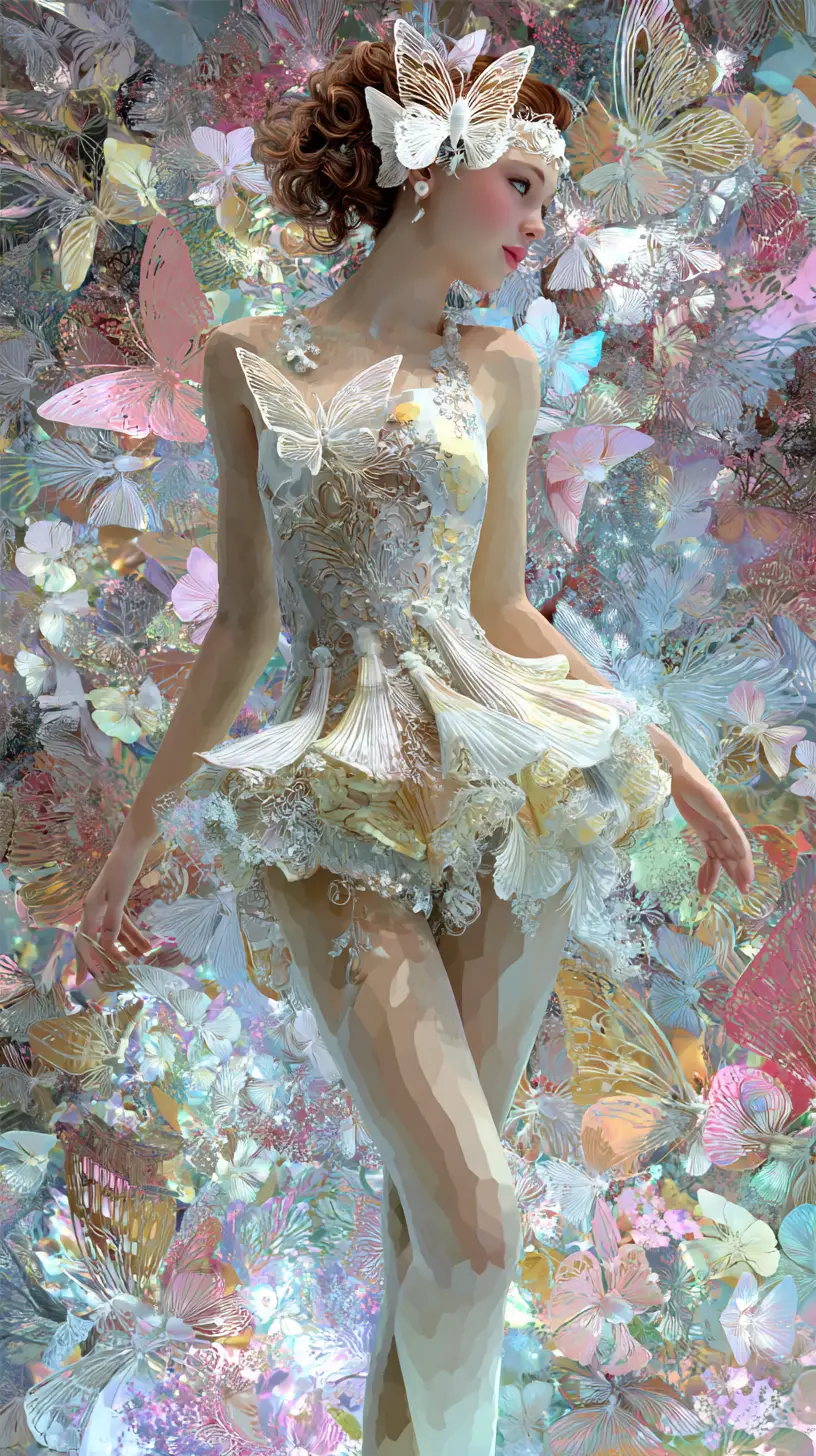 Femme glamour en body d’hiver papillon – art numérique