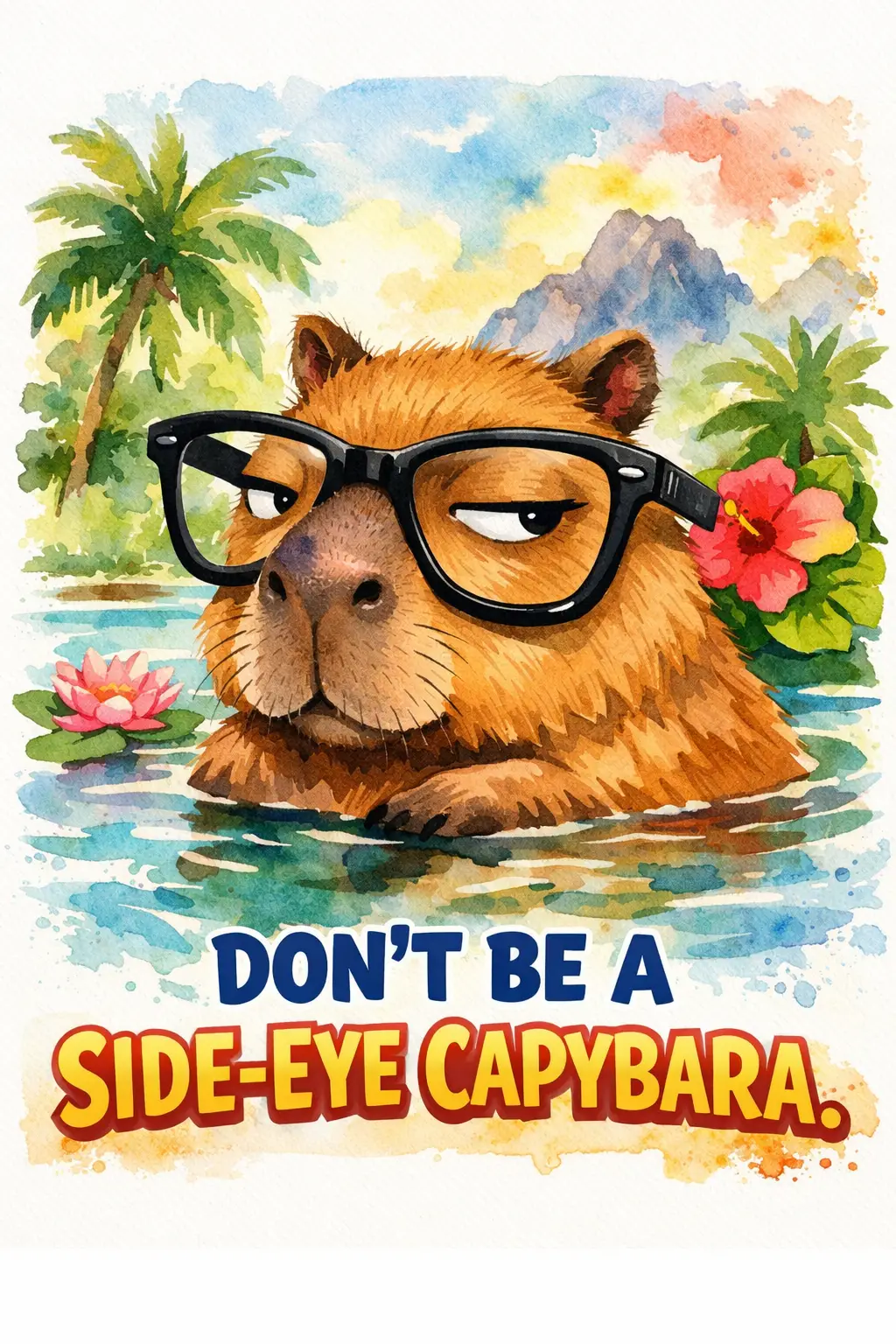 Cartoon capybara with big glasses giving a sassy side eye