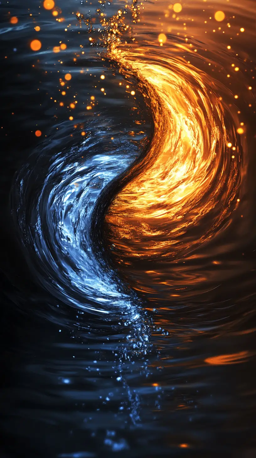 Yin yang symbol with turbulent and serene flowing energy