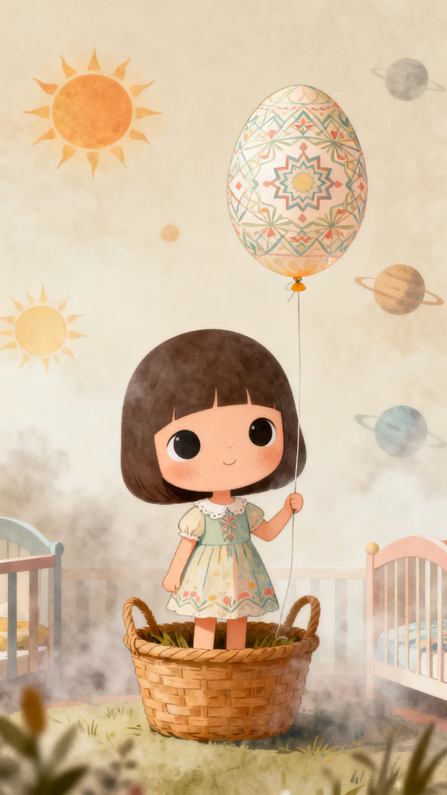 Adorable fille en robe de Pâques avec ballon œuf magique