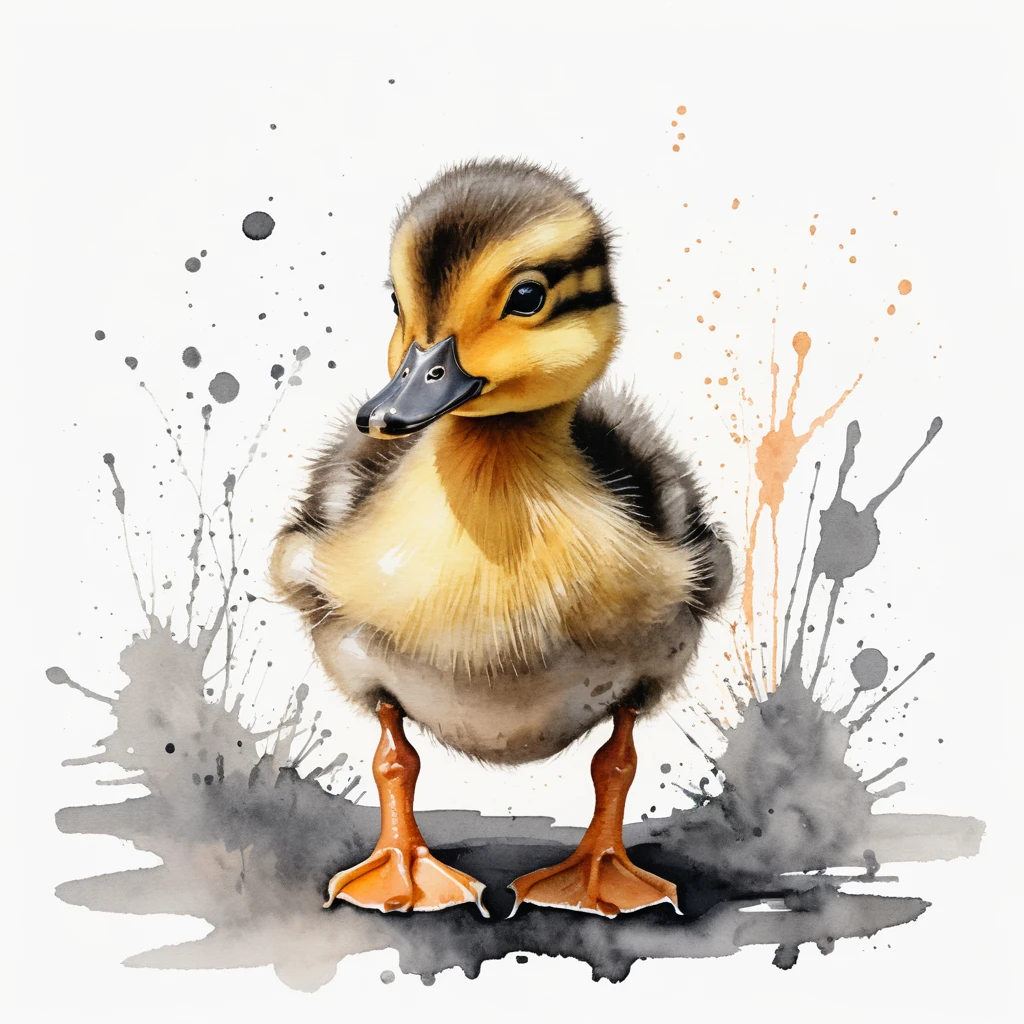 Patinho fofo com olhos grandes em aquarela
