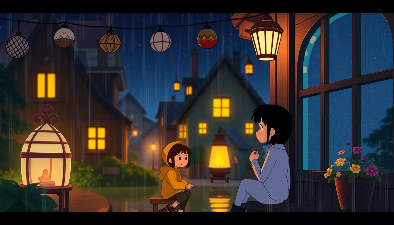 星光映窗的溫馨雨夜小村莊