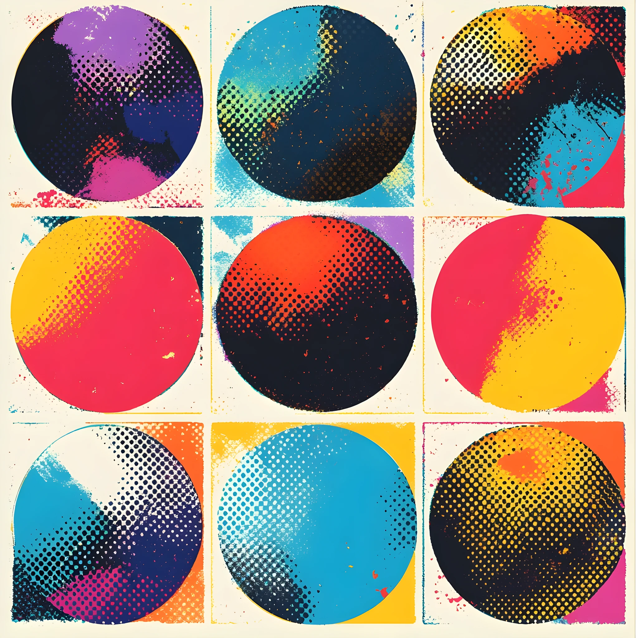 Grade de pop art abstrata com nove círculos ilustrados