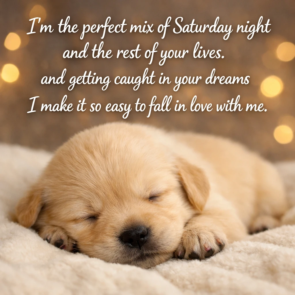 Doce filhote de golden retriever com frase romântica em cursiva