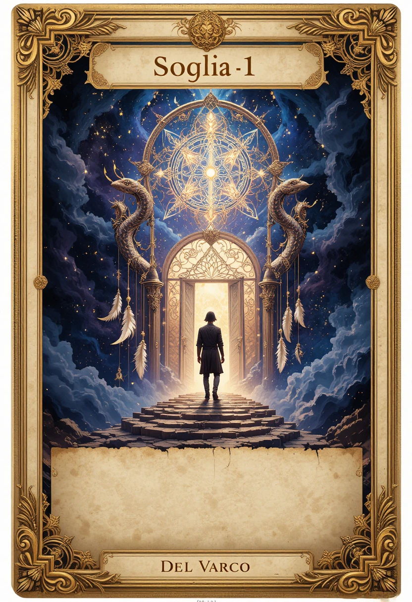 Carte d’oracle mystique avec mandala cosmique et portail lumineux