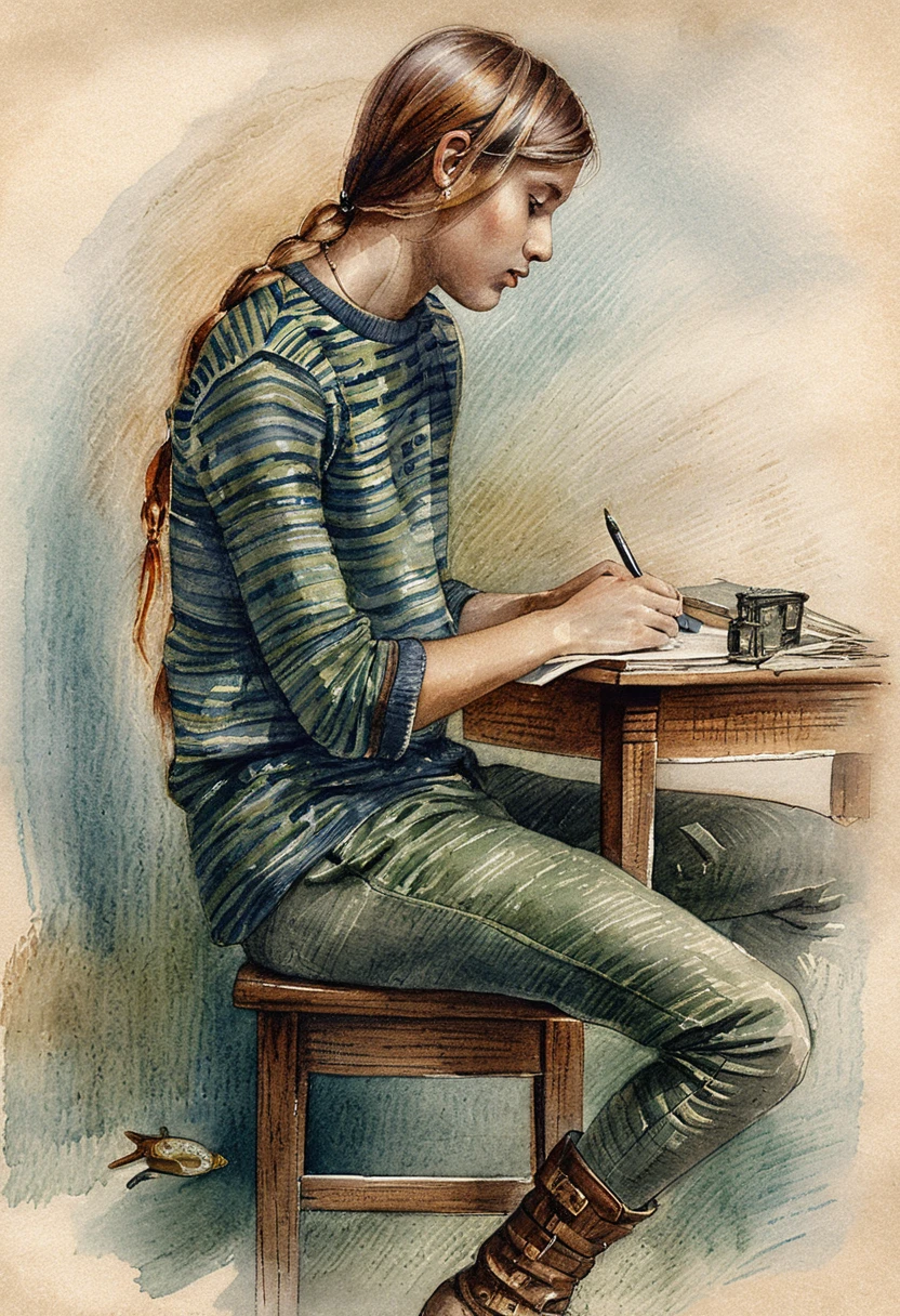 Giovane studentessa che scrive a una scrivania di legno in uno studio accogliente