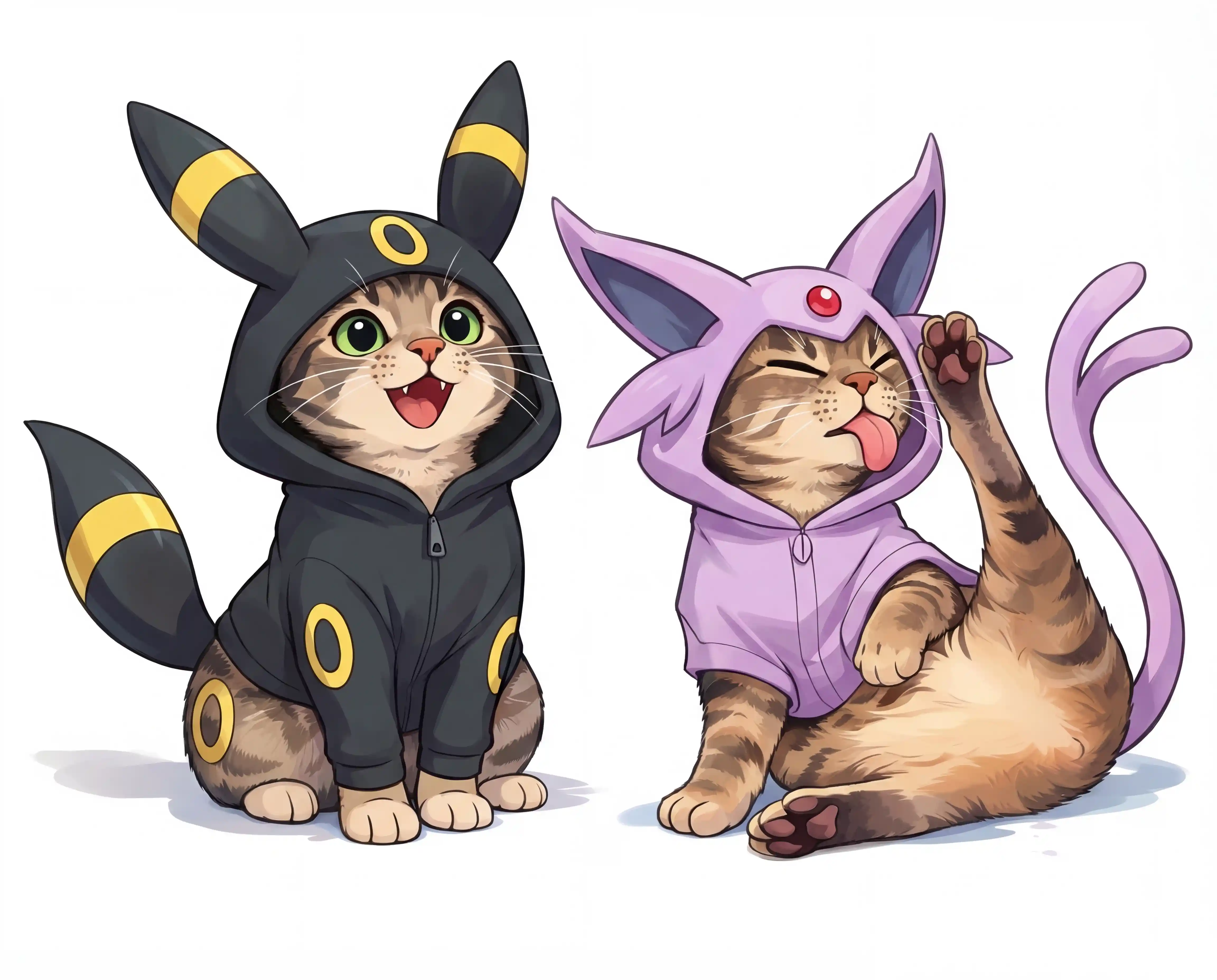 Manga style cats in costumes inspired by umbreon and espeon