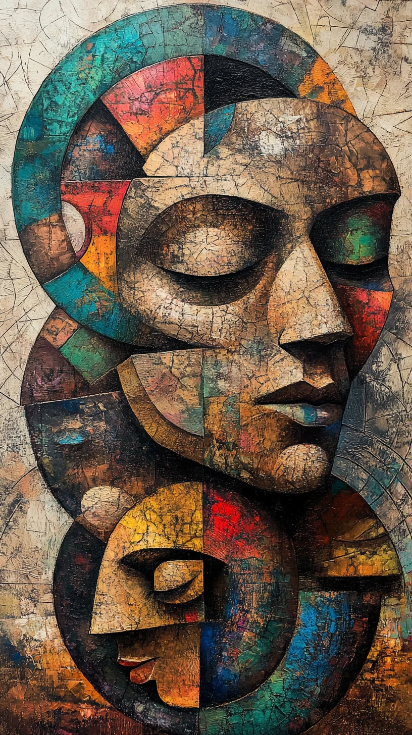 Retrato Cubista Surreal de Rostos Humanos Fragmentados