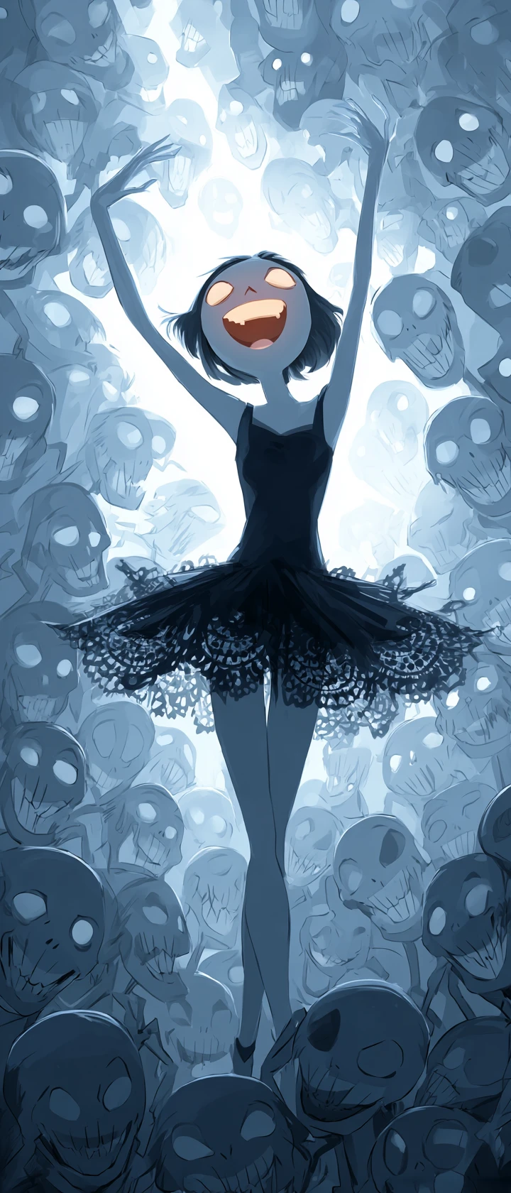 Anime ballerina performing gracefully on a dramatic theater stage