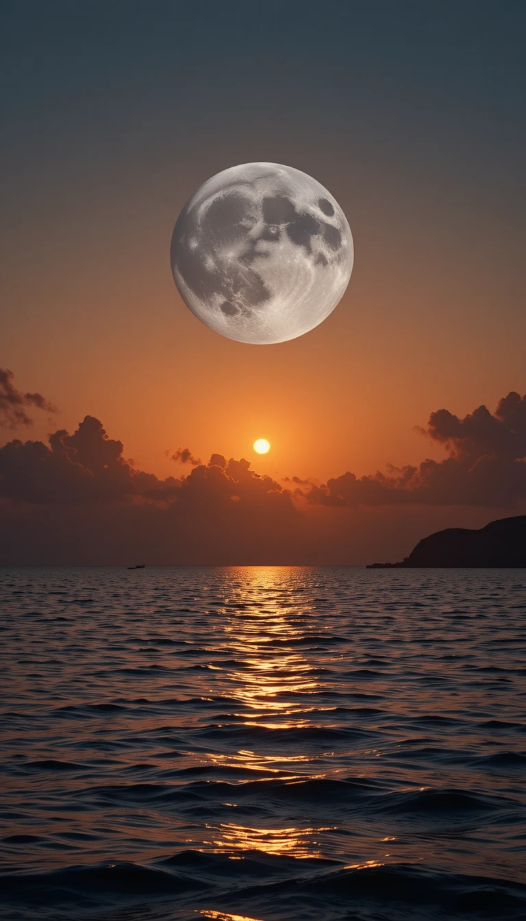 Paysage océanique au crépuscule avec reflets de lune et nuages